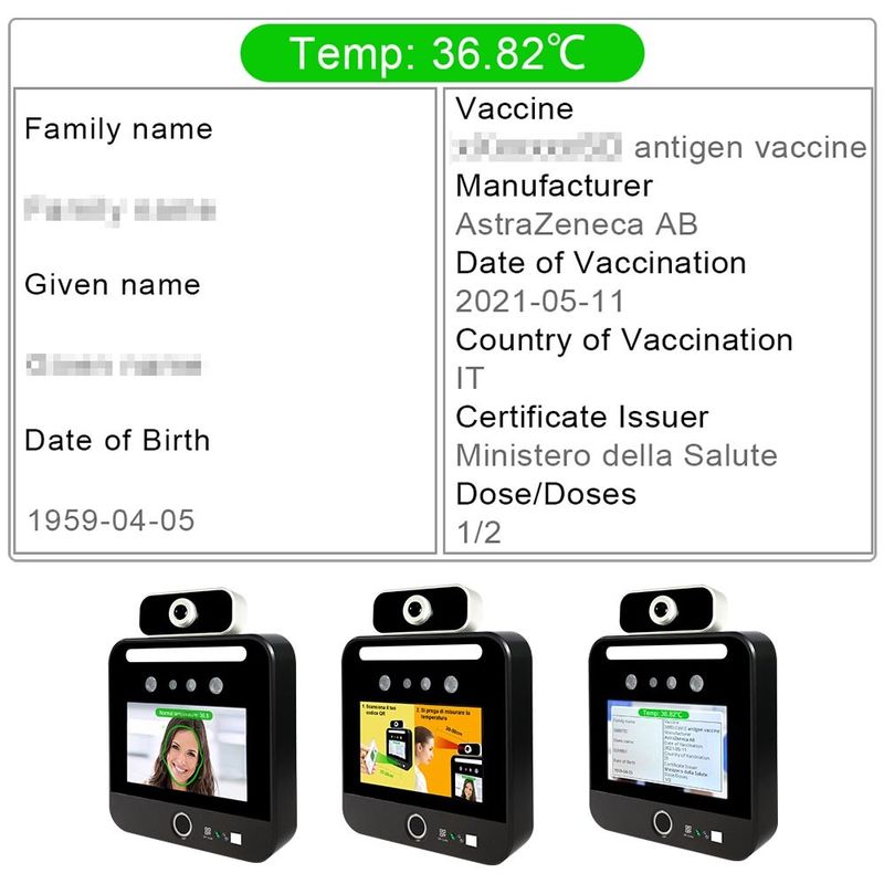 Киоск блока развертки температуры распознавания лиц Италии Verifica C19 автономный