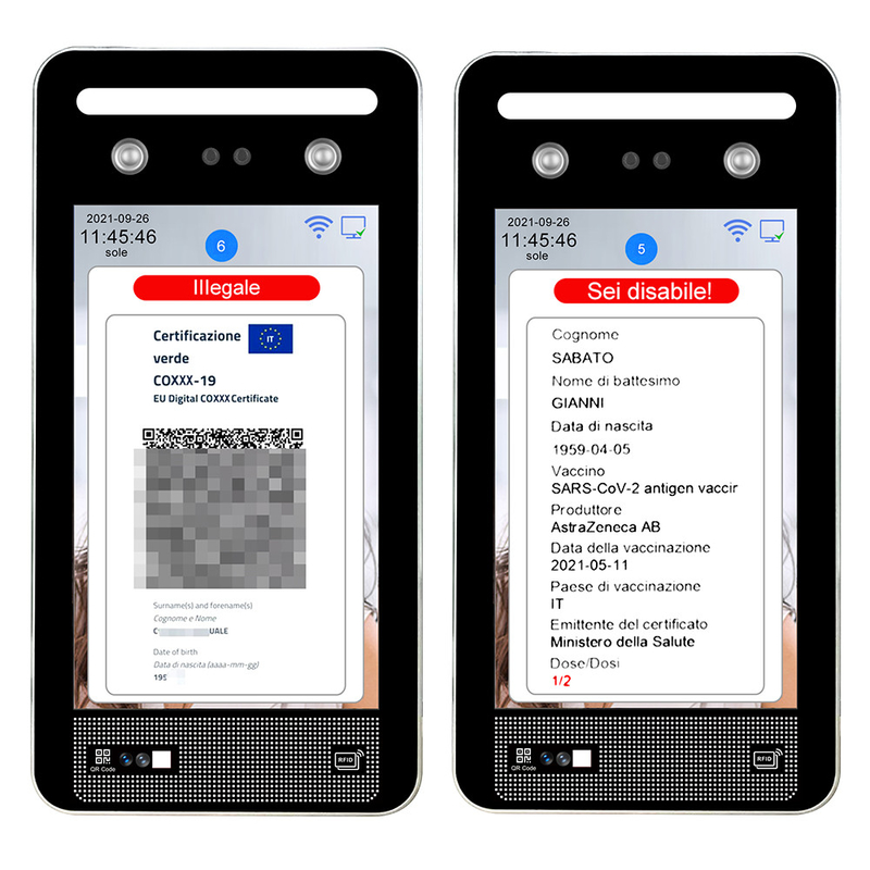 Управление доступом распознавания лиц читателя кода ЕС QR с сертификатами приложения C19